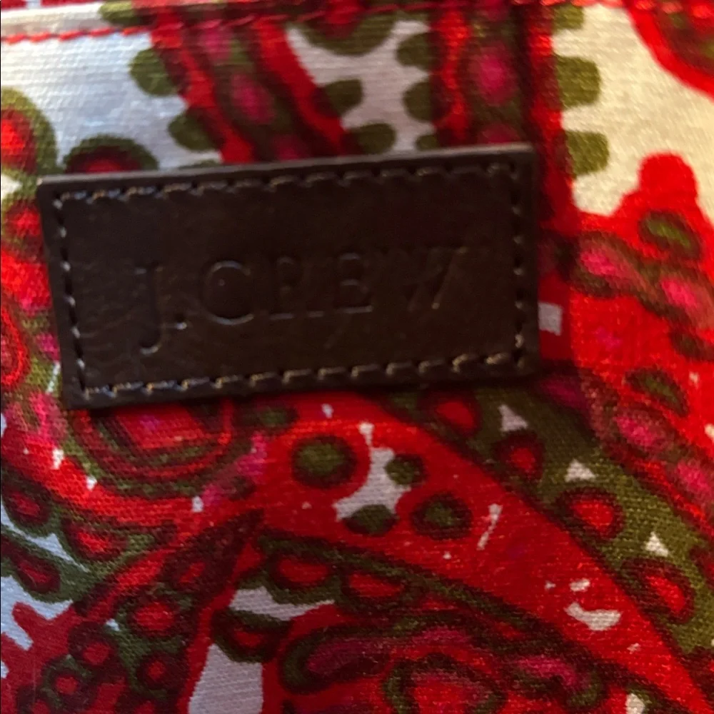 J. Crew‎ Reversible Red Paisley Cotton/Black Raffia Tote W Zip Pocket